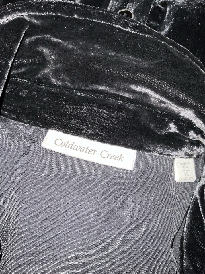 1X Coldwater Creek Black Velvet Jacket Silk Blend Waist Detail