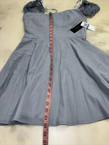 NWT CITY STUDIO Womens Day Blue Lace Sleeves Fit + Flare Mini Dress 9 MSRP $59 - Picture 8 of 10