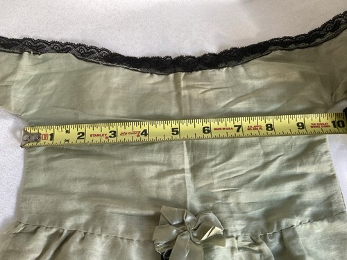 Antique Edwardian Doll Dress ~ Green Silk w/ Black Lace - Picture 6 of 12
