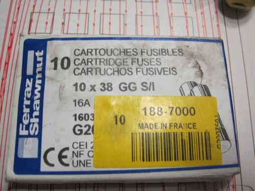 Ferraz Shawmut 188-7000 Fuse Power, Class GG 16A 500VAC I1=120KA 4pcs - Picture 3 of 4