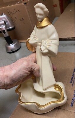 Hull Pottery 11 1/2  St Francis statue w planter or font at the bottom figurine