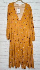 2X/3X New Saffron Yellow Red White Floral Print Tiered Peasant Dress Rayon Green