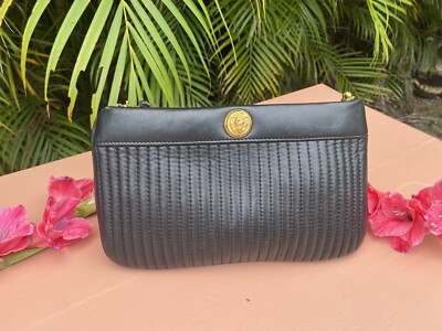 Vintage Quilted Black Leather Purse With Gold Chain Strap By Anne