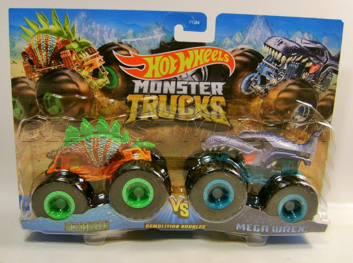 Hot Wheels Monster Trucks Demolition Doubles MOTOSAURUS vs. MEGA WREX 1:64  Scale Vehicle 2-Pack