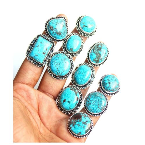 Turquoise Gemstone Pendan Handmade Ring Silver Overlay For women T@-9 - Picture 4 of 12