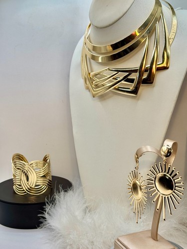 Egyptian Revival Queen Cleopatra's Unique! 3 Pc Dripping In Gold Demi-parure Set - Picture 11 of 23