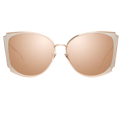 Linda Farrow LFL 762/2 Gold Cat Eye Mirrored Sunglasses Metal Frame 65