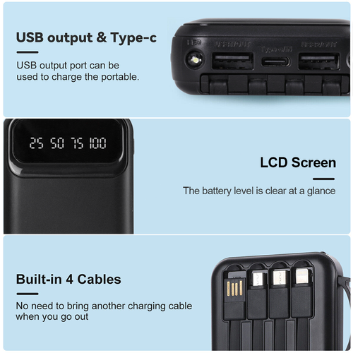 900000mAh Powerbank Zewnętrzna bateria Ładowarka Dodatkowa bateria 4USB do wszystkich telefonów komórkowych - Zdjęcie 15 z 19