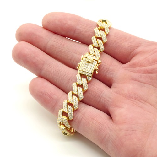 Bracciale cubano ghiacciato moissanite VVS1 oro 14 carati su argento sterling 925 massiccio 10 mm - Foto 3 di 3