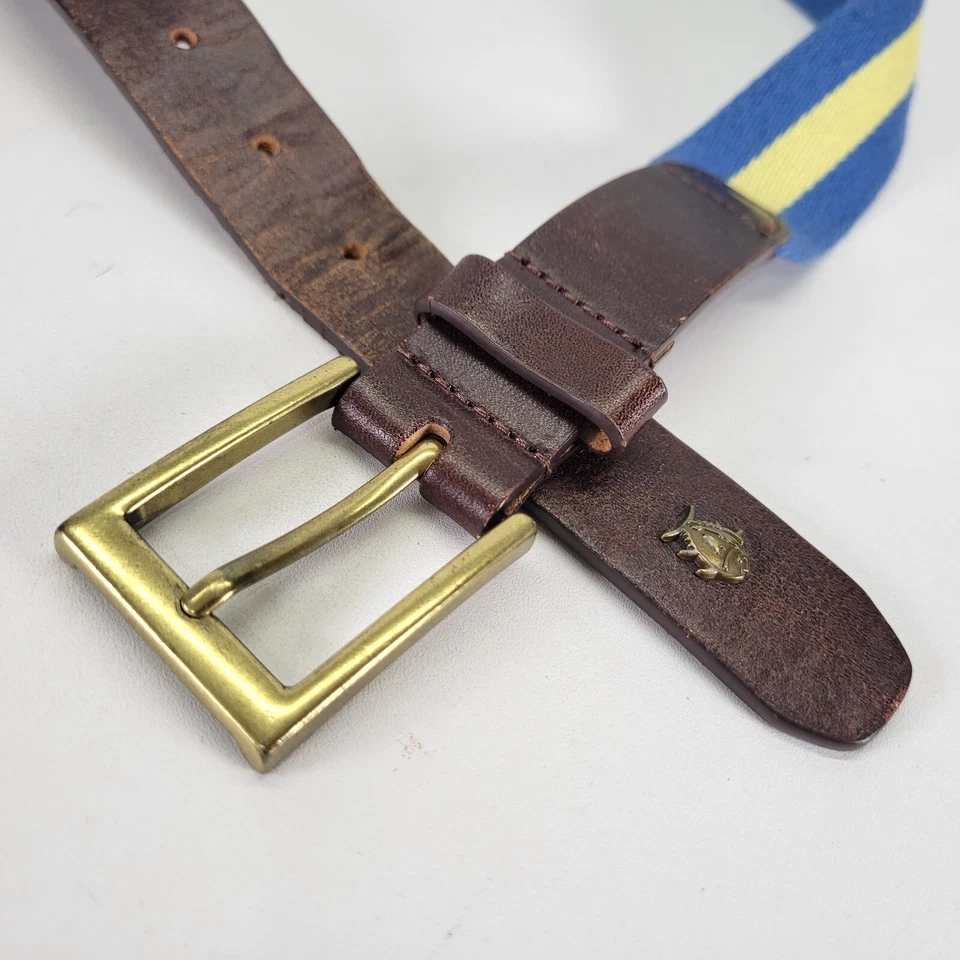 Cinturón Southern Tide Ribbon 30 Rayas Lona Cuero Azul Amarillo Preppy Foto 4 de 4