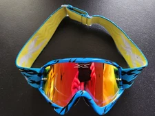 EKS Brand GOX flat out mirror lens goggles blue black fluorescent yellow