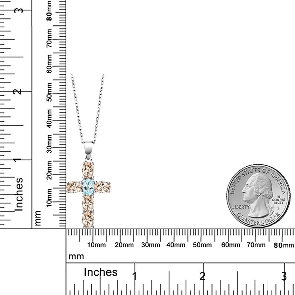 Peora Women's London Blue Topaz Cross Necklace - 925 Sterling Silver, 6 Carats Oval Stones, 18" Chain, December Birthstone Gift - View #3