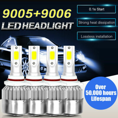 4X 9005 AUXITO & 9006 Combo LED Headlight 6500K High Low Beam Bulbs Super White