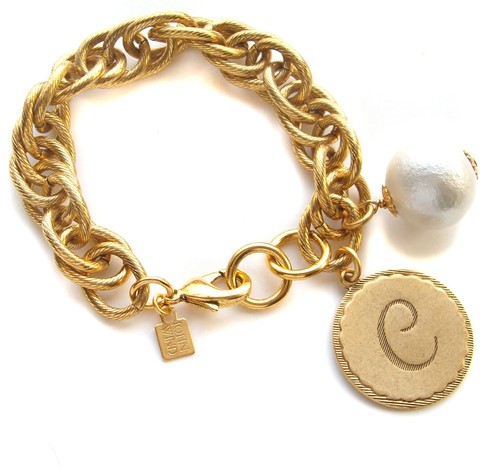 John Wind Sorority Gal Bracelet Gold Cotton Ball Initial Monogram Maximal Art - Picture 6 of 23