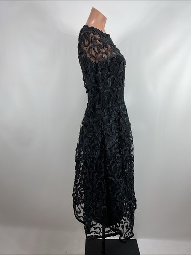 Victor Costa Vintage Black Lace Tulle Illusion Dress Cocktail Formal Goth sz 6 - Picture 6 of 10