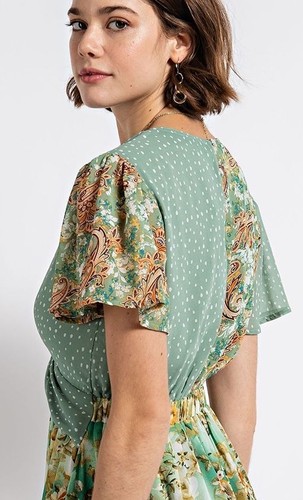 New GIGIO Size S M L Green Floral Dot Print Twist Waist Asymmetrical Dress - Picture 15 of 20