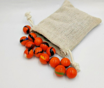 100 x runde Glasmurmeln Stoffbeutel orange Retro Kinder Partytüte Geschenkidee