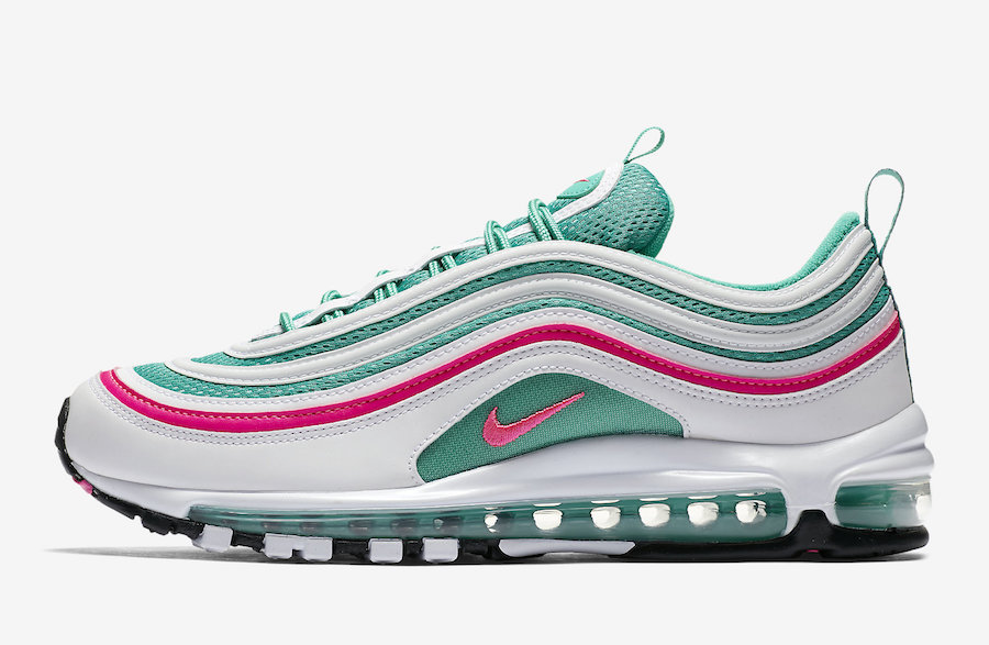 Nike MEN'S Air Max 97 White/Pink Black/Kinetic Green SOUTH Nike MEN'S Air Max 97 White/Pink Black/Kinetic Green SOUTH