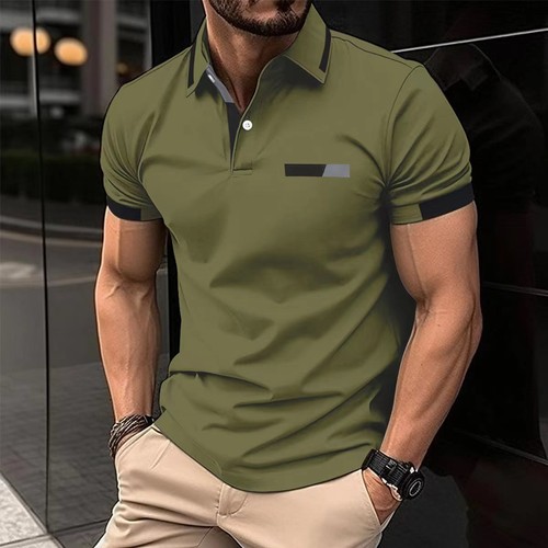 Mens Colorblock Polo Shirt Men Casual Short Sleeve Sport T-shirts - Picture 12 of 21