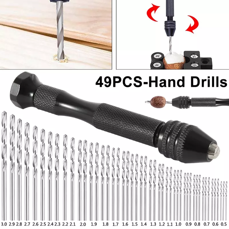 Mini Pin Vise Hand Drill Bits Kit with Bag for DIY Jewelry and