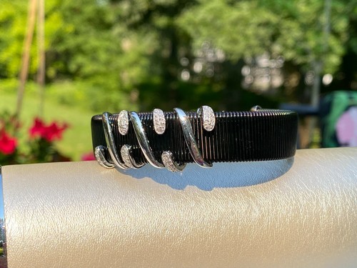 Sterling Silver Affinity Diamond Black Cuff with Wrapped Diamond Accent - Picture 6 of 12