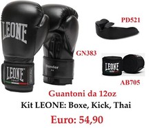 KIT BOXE LEONE : GUANTONI 12OZ+FASCE+PARADENTI BOXE KICK  THAY PREPUGILISTICA