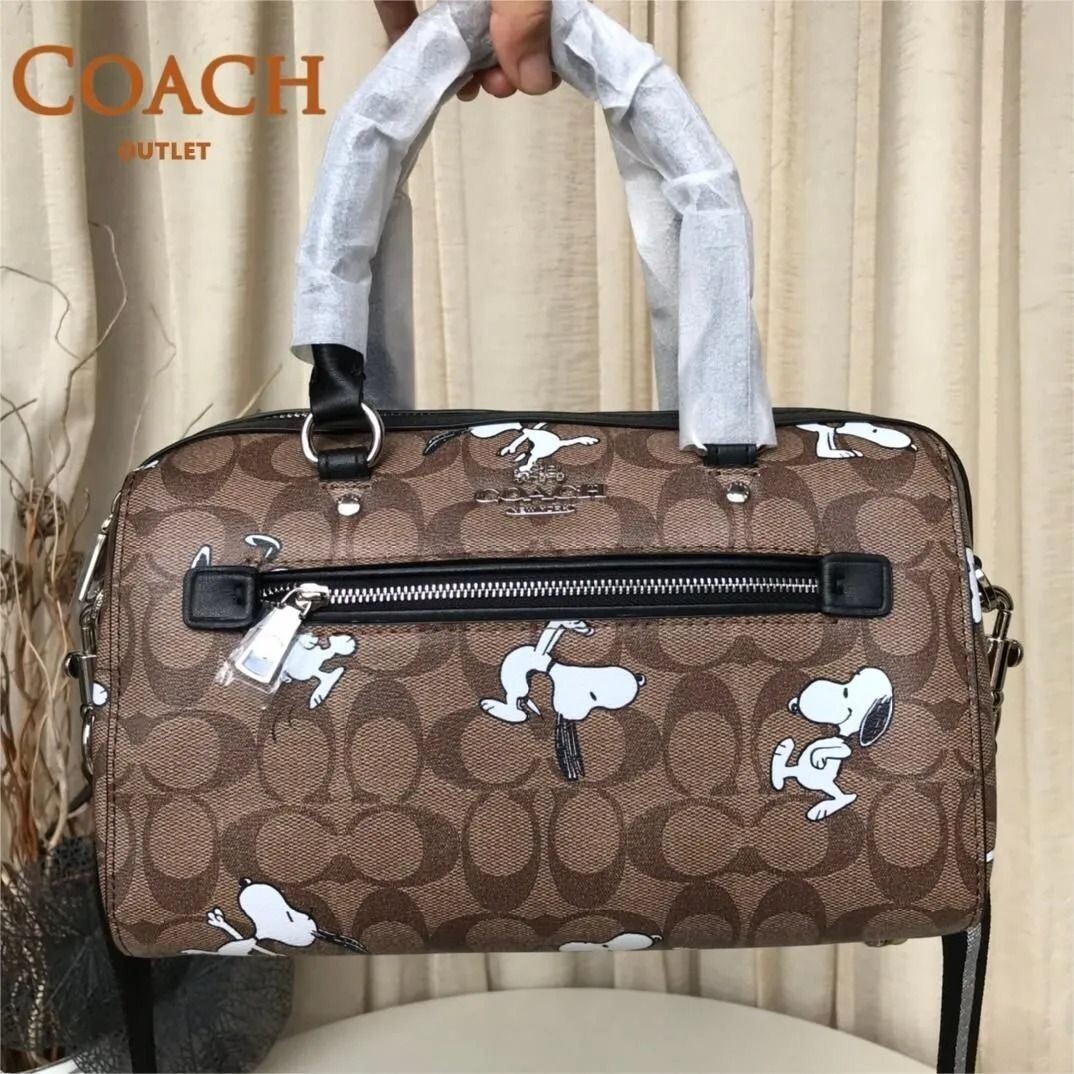 Coach x Peanuts Snoopy Rowan Satchel Bag Hand Boston Tote C4118