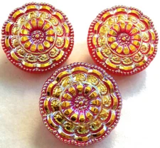 3 Czech Crystal Glass LACY Buttons #B598 - 27 mm or 1" - IRIDESCENT!!!!!!!!!!!!!