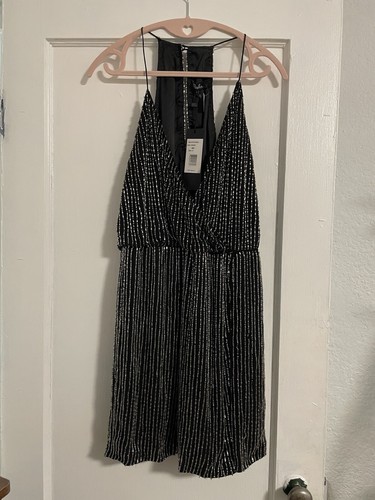 Parker Heavily Beaded Racerback Cocktail Party Black Mini Dress Size 6 - Picture 2 of 5