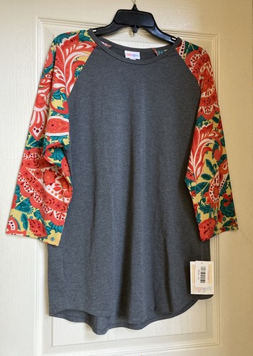 Lularoe Women’s Randy 3/4 Baseball Raglan Tee Gray Floral Sleeves 2XL NEW NWT - Picture 4 of 16