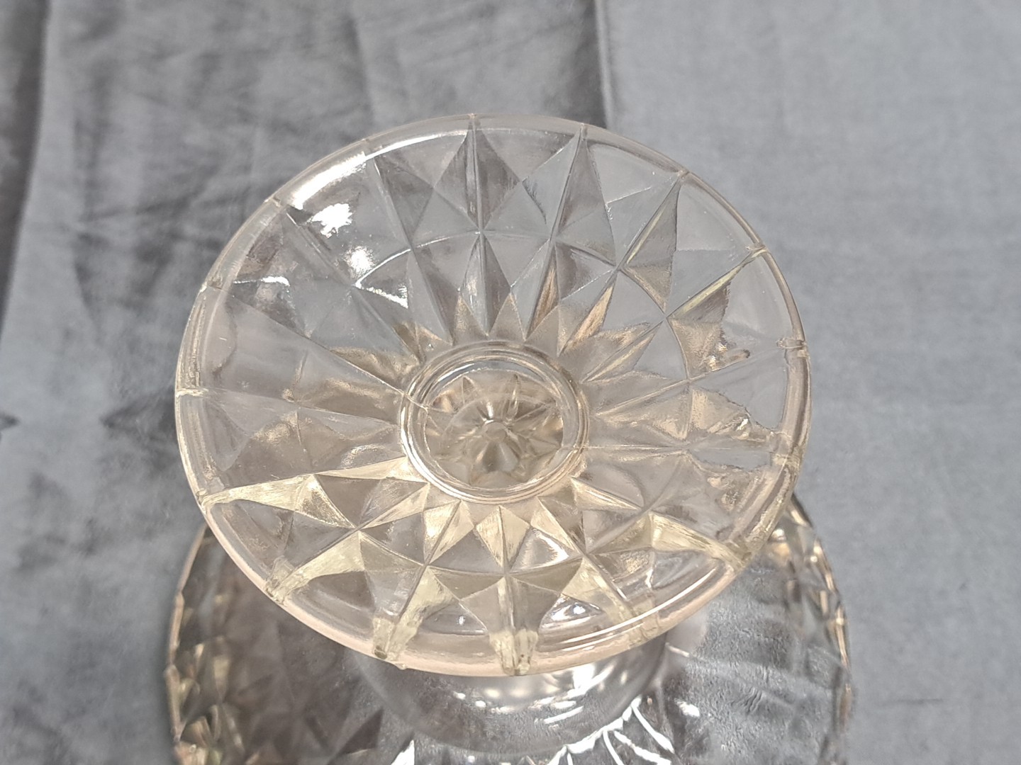 Vtg Jeanette Glass Clear Diamond Cubist Compote Pedestal Bowl 6", Candy Dish 6⅝"