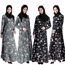 Women Summer Autumn Long Sleeve Printing Long Maxi Dress Abaya Kaftan Robe Gown