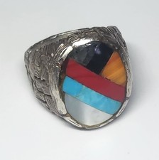 Vintage Native American Sterling 925 Multi Stone Inlay Ring. Sterling. Sz 8, 15g