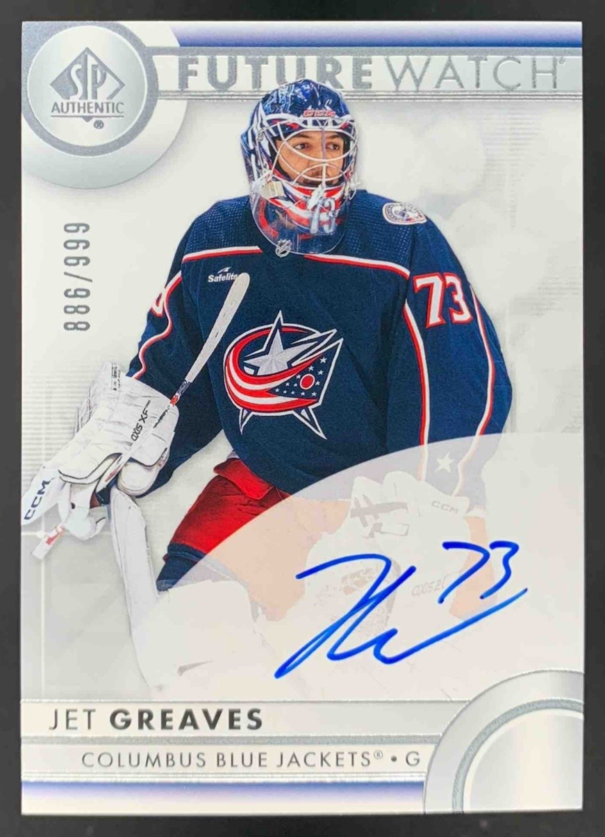 Jet Greaves 2023-24 SP Authentic Auto RC Future Watch Blue Jackets /999