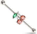 Emerald & Garnet Pot Leaf Industrial Barbell Cherries 14G 14K White Gold Over 1P
