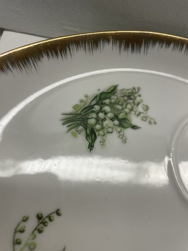 Napco China Snack Plates Lilly Of The Valley and Tea Cups Gold Brushed Edge - Foto 11 di 14