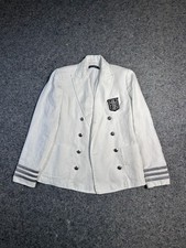 Ralph Lauren White Linen Blazer Jacket Double Breasted Polo Crest Coat Size S