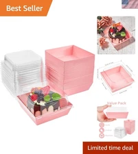 Small Paper Food Containers with Clear Lids for Cookies Cakes Pastries Pink 5...