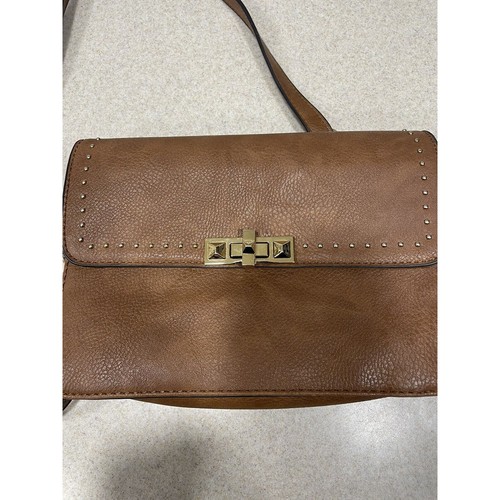 Gussaci Pebbled Faux Leather Crossbody Handbag. Brown With Gold Hardware - Picture 3 of 11