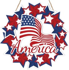 4th of July Hanging Door Sign Wooden Independence Day Decorations Patriotic