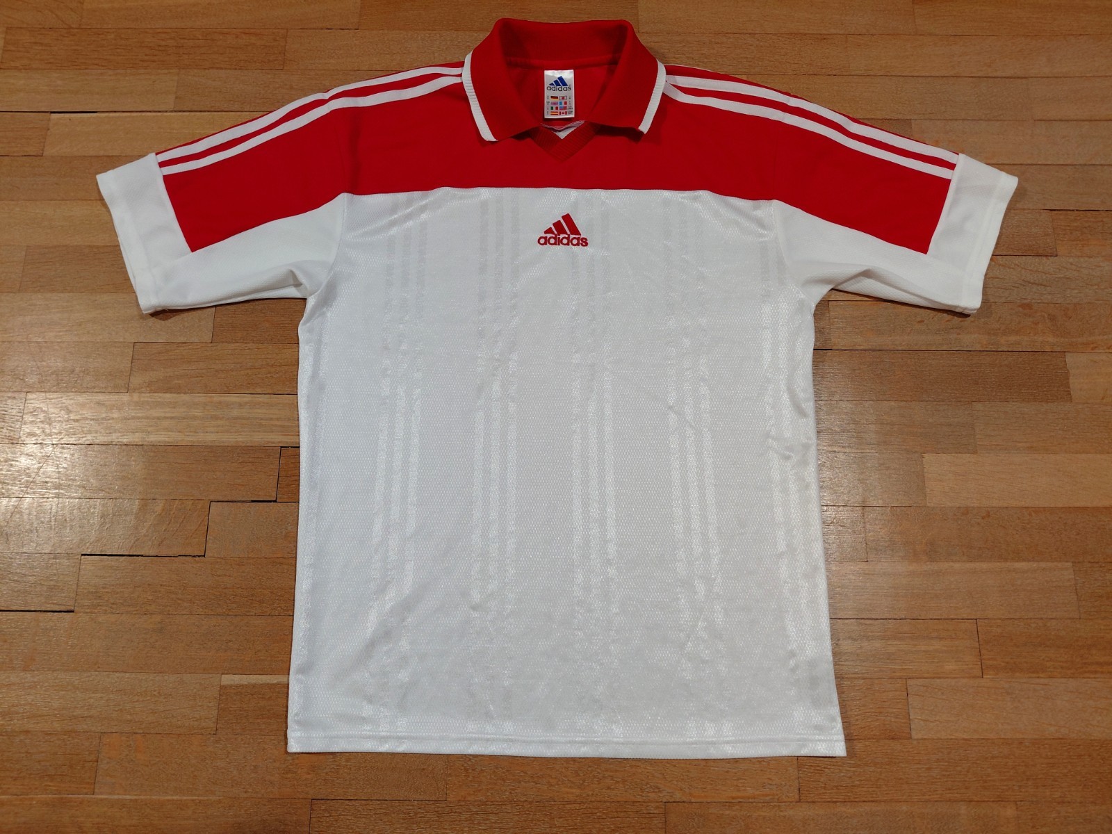 1990s Vintage Adidas Football Shirt SIze S Red Shiny Template Soccer Jersey