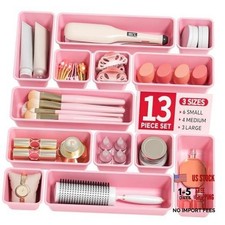 Canfanni 13 Pack Plastic Drawer Organizers Set, 3 Sizes Desk Drawer Pink