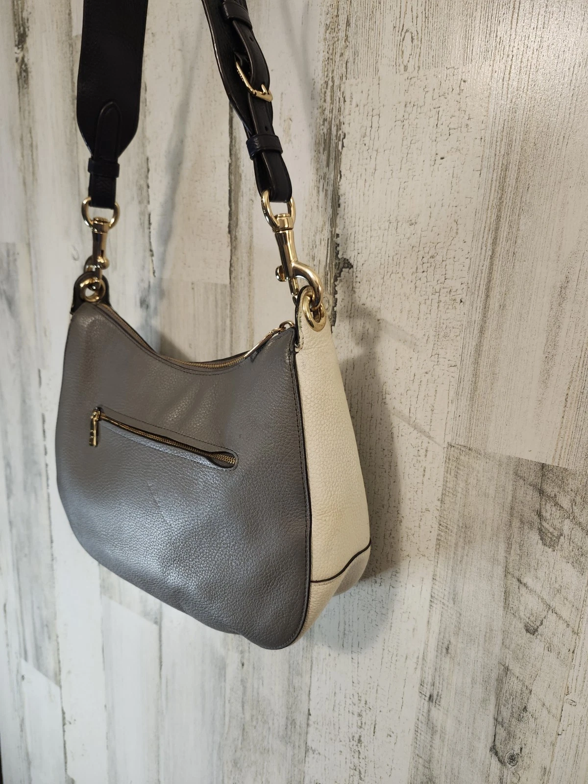 Borsa a tracolla Coach F76697 Jes Colorblock Hobo Heather grigio bianco pelle ciottolata