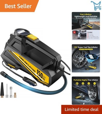 Portable Air Compressor Tire Inflator 150 PSI LCD LED Emergency Light Car Mot...