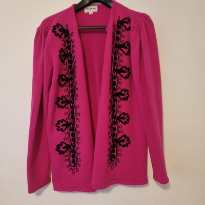 Vintage Magnolia Pink Wool Angora Soutache Beaded Cardigan Sweater Jacket/S/80s