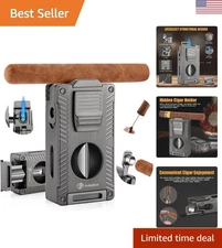 Cigar Torch Lighter, All-in-1 Cigars Lighter Built-in Holder , Double Jet Flame
