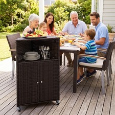 Outdoor Storage Cabinet PE Rattan Corner Bar Cart with Shelves