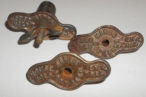 3 Antique Vtg Hires Root Beer Household Extract Cast Iron Bottle Stoppers Caps