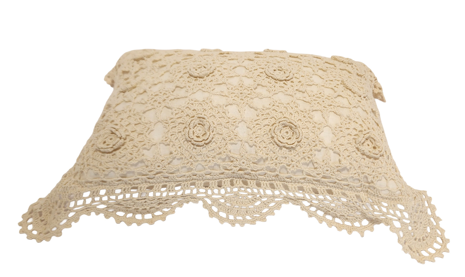 Cream Crochet Lace Rectangular Throw Pillow 14