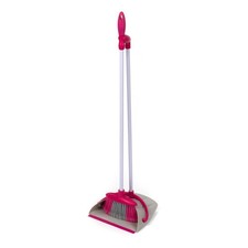 Kleeneze Long Handle Dustpan Brush Set Floor Sweeper Easy Grip Broom White/Pink